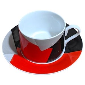 Vintage Studio Nova Cup & Saucer "Fashion Red" Geometric Red Black Gray 80's HTF